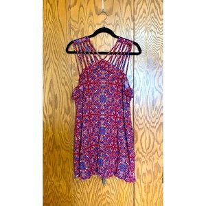 Floral/Kaleidoscopic Red Strappy Summer Mini Dress